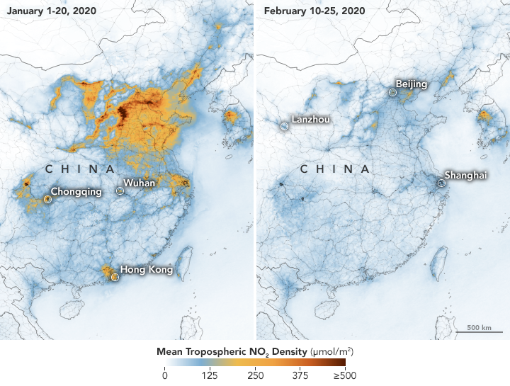 Después de restricción sobre industria china por corona virus, la contaminación va disminuyendo  drásticamente